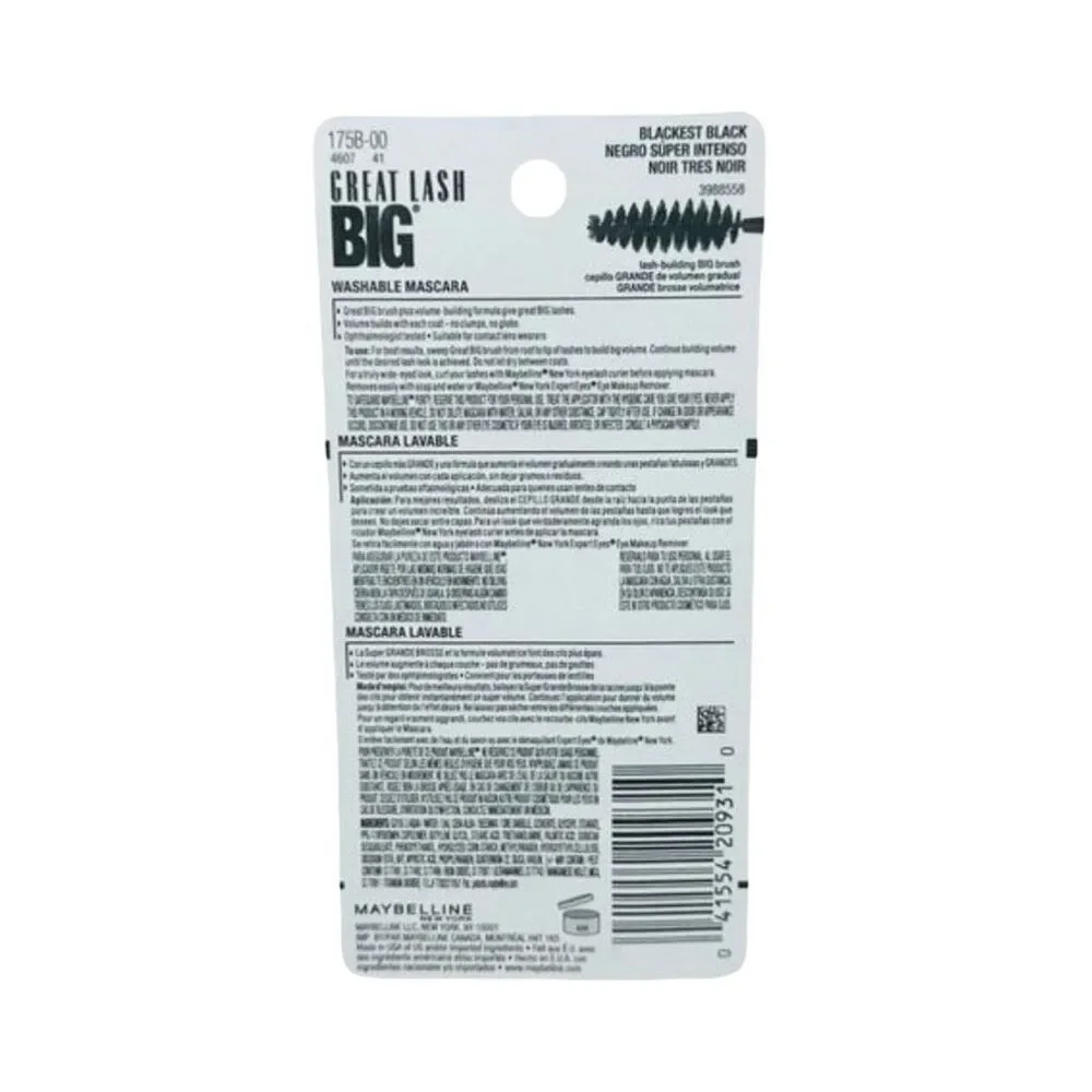 Maybelline New York Great Lash Big® Mascara - Blackest Black - Bundle of 6